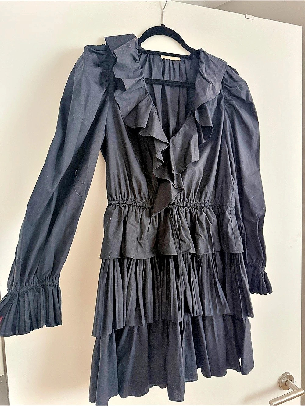 Ulla Johnson Black Cotton Ruffle Tiered Mini Dress Black Ruffle Mini Dress Size
